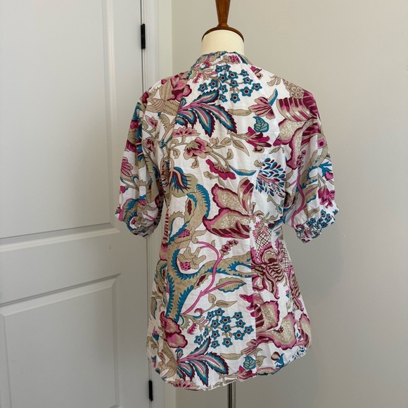 Lola Australia Top Womens M Cotton Button Down Floral Blouse Ruffle Shirt - Picture 5 of 11